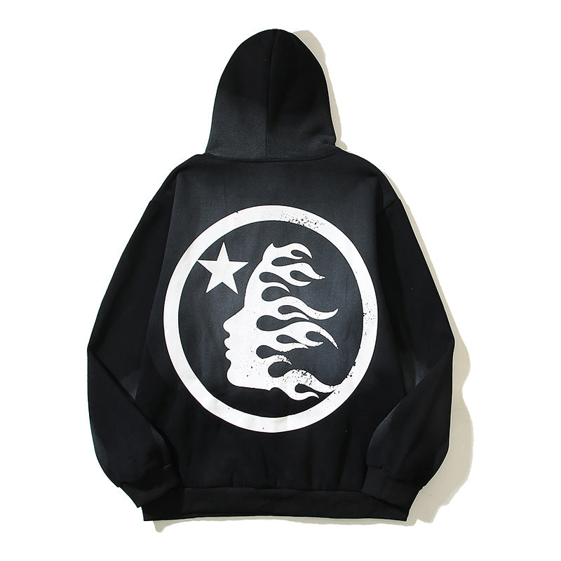 Hellstar Hoodie Vintage Distressed Crack Print Casual Loose